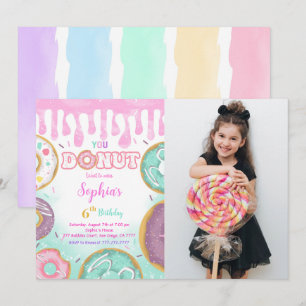 Invitation Photo d'anniversaire de la fête du Donut vert modi