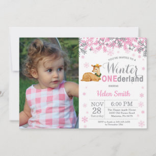 Invitation Photo d'anniversaire de la fille cerf Onederland d
