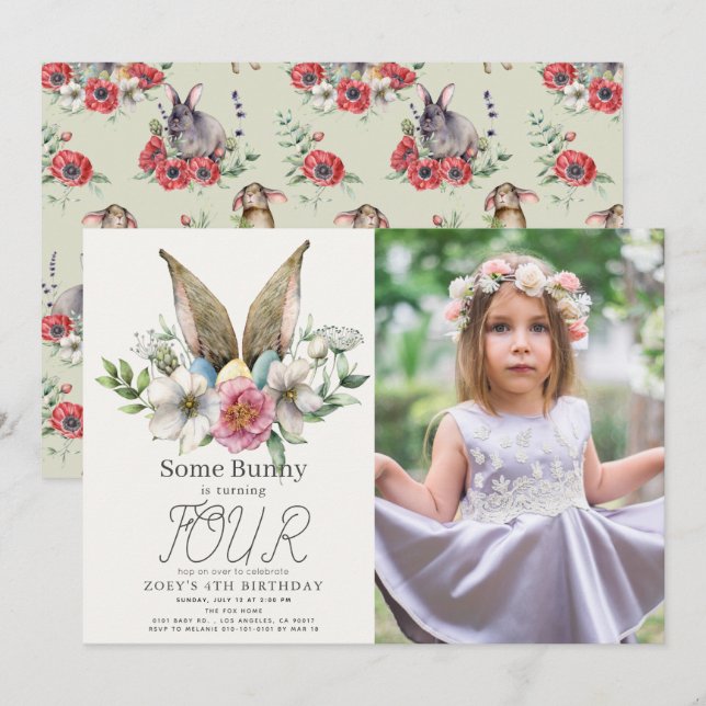 Invitation Photo d'Anniversaire de la fille de l'oreille de l (Devant / Derrière)