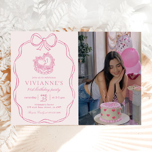 Invitation Photo d'anniversaire de la jeune fille rose de la