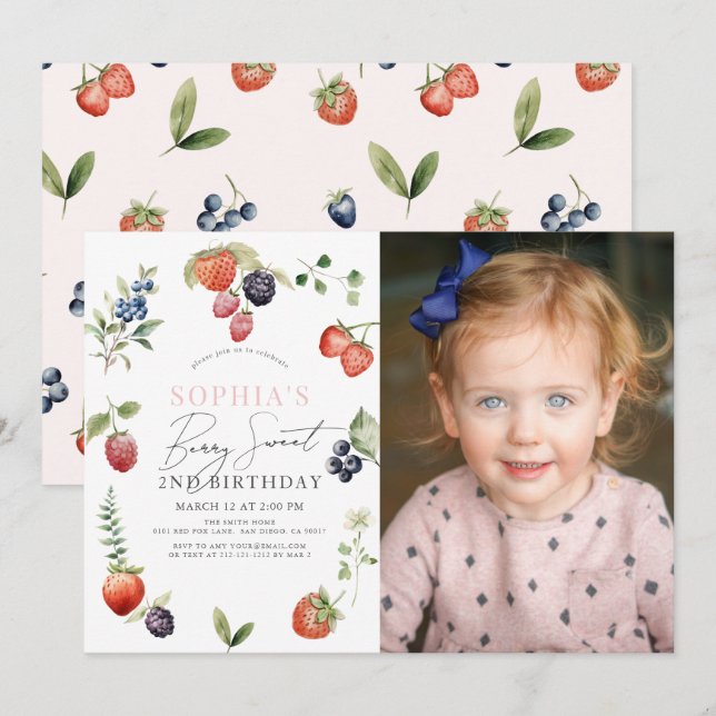 Invitation Photo d'anniversaire de la première fille du Berry (Devant / Derrière)