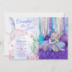 Invitation Photo d'anniversaire de la Sirène Violette 1ère an