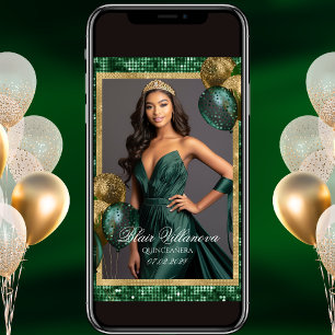 Invitation photo d'anniversaire de luxe vert et or