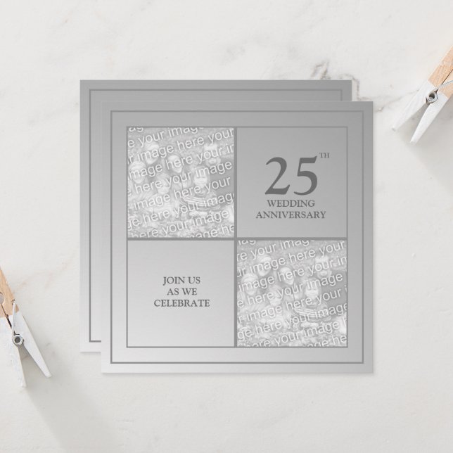 Invitation Photo d'anniversaire de mariage Past & Present Sil (Devant/Arrière en situation)