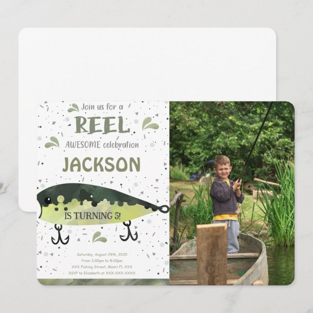 Invitation photo d'anniversaire de pêche (Devant / Derrière)