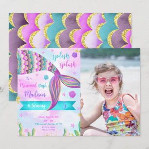 Invitation photo d'anniversaire de sirène Splish S