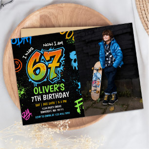 Invitation Photo d'anniversaire de six sept enfants néon graf