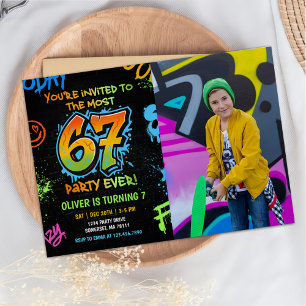 Invitation Photo d'anniversaire de six sept enfants néon graf