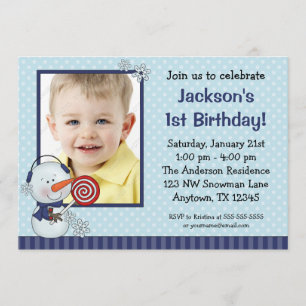 Invitation Photo d'anniversaire de Snowman Blue Winter