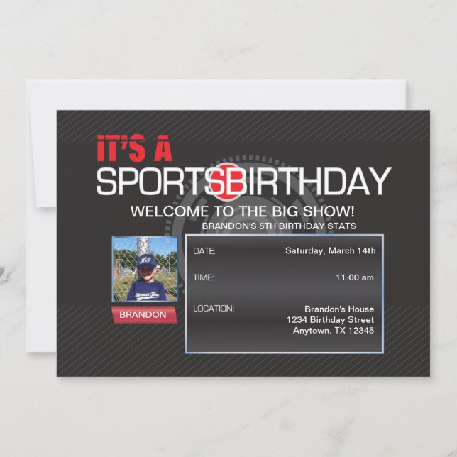 Invitation photo d'anniversaire de sport (Devant)