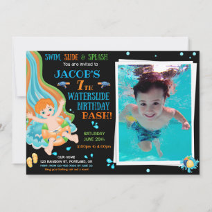Invitation Photo d'anniversaire de toboggan aquatique Splish