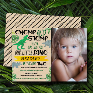 Invitation Photo d'anniversaire des garçons dinosaures Chomp 