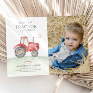 Invitation Photo d'anniversaire du tracteur rouge