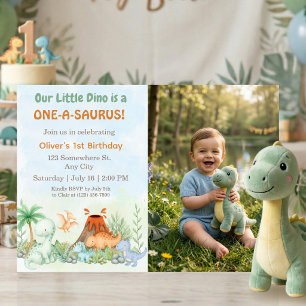 Invitation Photo d'anniversaire d'un an de One-A-Saurus dinos