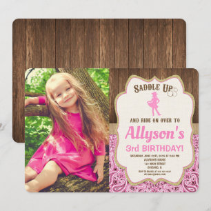 Invitation photo d'anniversaire d'une cow-girl rustique d'or 