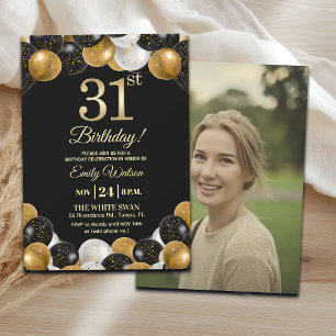 Invitation Photo d'anniversaire élégant avec paillettes noire