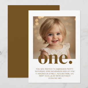Invitation photo d'anniversaire en Brown et blanc