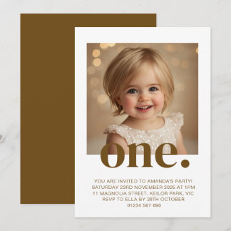 Invitation photo d'anniversaire en Brown et blanc