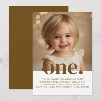 Invitation photo d'anniversaire en Brown et blanc
