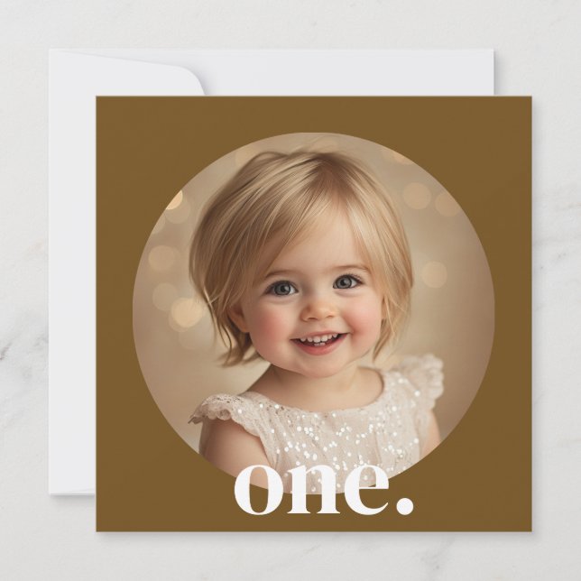 Invitation photo d'anniversaire en Brown et blanc (Devant)