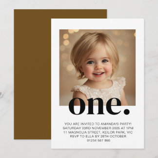 Invitation photo d'anniversaire en Brown et blanc