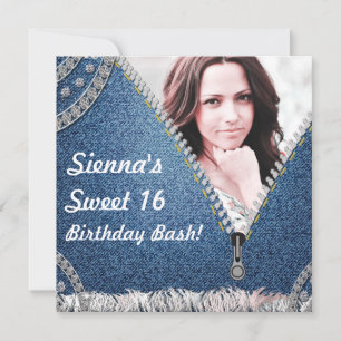 Invitation photo d'anniversaire en jeans Denim & D