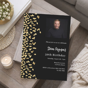 Invitation Photo d'anniversaire en or noir luxe