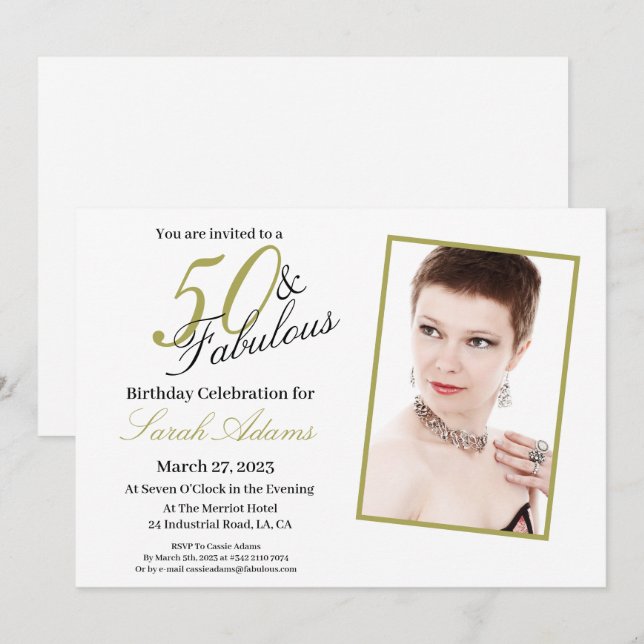 Invitation Photo d'anniversaire moderne 50 & fabuleux Gold (Devant / Derrière)