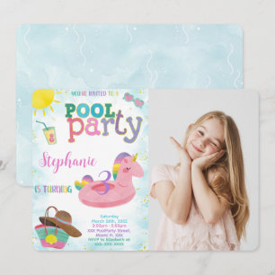 Invitation photo d'anniversaire Piscine Cool