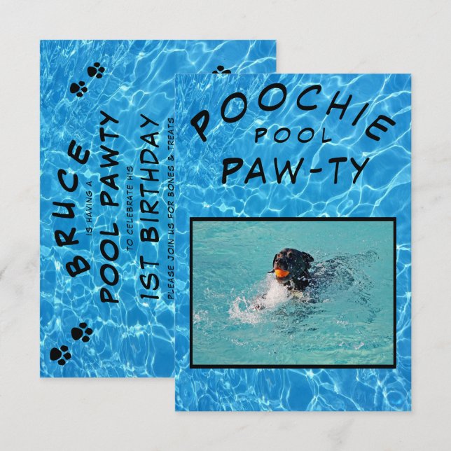 Invitation Photo d'anniversaire pour la fête à la piscine de  (Devant / Derrière)