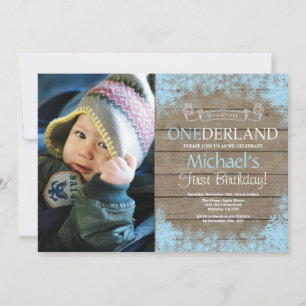 Invitation Photo d'anniversaire rustique garçon 1 an Winter O