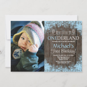 Invitation Photo d'anniversaire rustique garçon 1 an Winter O