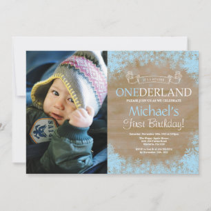 Invitation Photo d'anniversaire rustique garçon Onederland Hi