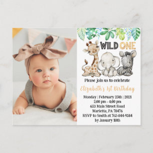 Invitation photo d'anniversaire Safari Animaux Wil