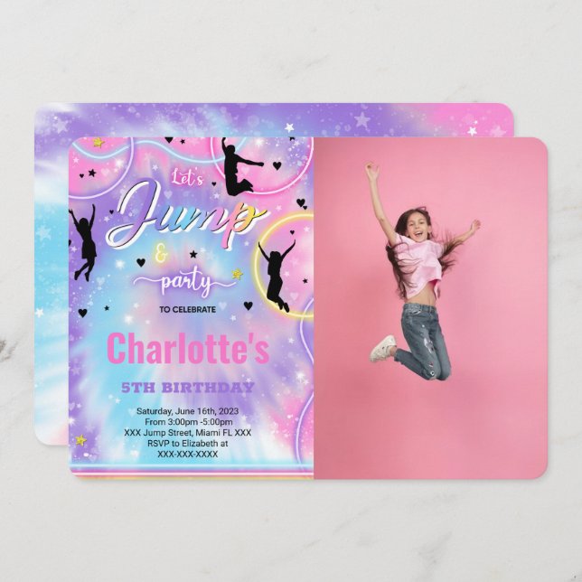 Invitation photo d'anniversaire saut (Devant / Derrière)