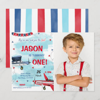 Invitation photo d'avion bleu