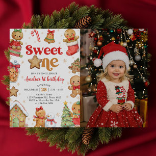 Invitation Photo de 1er anniversaire de Cookie de Noël Chéri