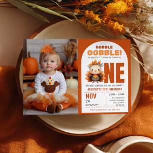 Invitation Photo de 1er anniversaire de la petite dinde de Th