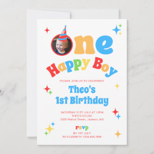 Invitation Photo de 1er anniversaire d'un garçon heureux et c