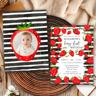 Invitation Photo de 1er anniversaire moderne noir blanc baie