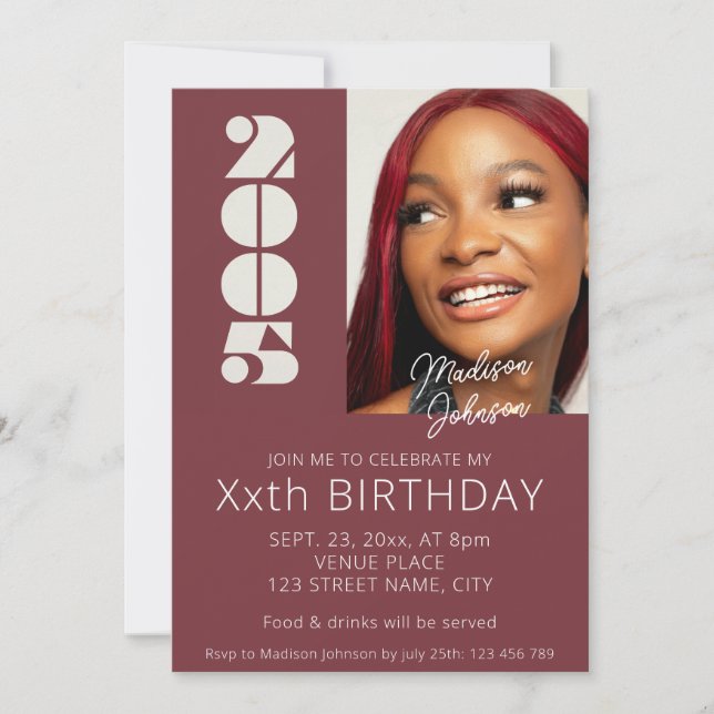 Invitation photo de 20e anniversaire née en vert 2005 (Devant)