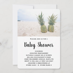 Invitation Photo de 2 ananas sur un Baby shower de plage