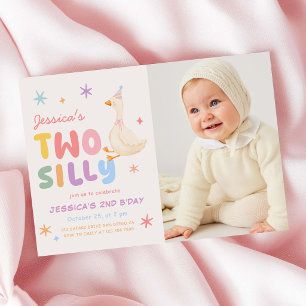 Invitation Photo de 2e anniversaire de fille aux deux oies id