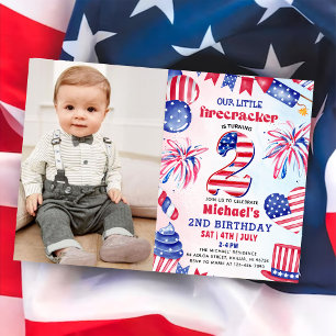 Invitation Photo de 2e anniversaire de Little Firecracker du