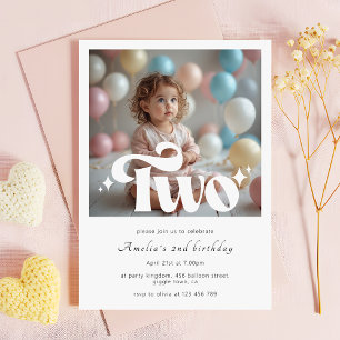 Invitation Photo de 2e anniversaire minimaliste rétro moderne