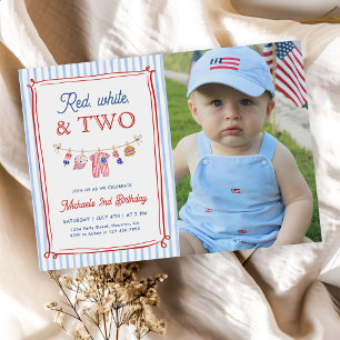 Invitation Photo de 2e anniversaire Rouge Blanc et Deux 4 jui
