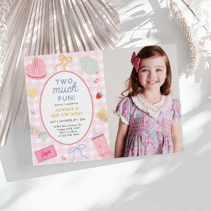 Invitation Photo de 2e anniversaire "Trop amusant" à carreaux
