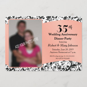 Invitation Photo de 35e anniversaire de mariage Black Swirl &