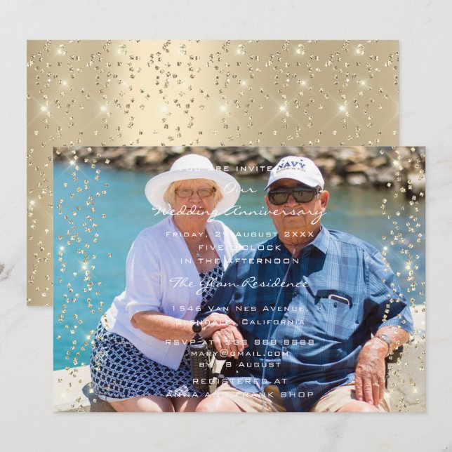 Invitation Photo de 50e anniversaire de mariage or confettis  (Devant / Derrière)