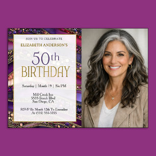 Invitation Photo de 50e anniversaire Strata bijou en or viole